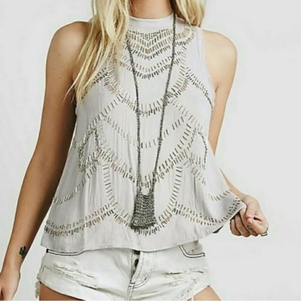 Free People Beaded Open Back Top